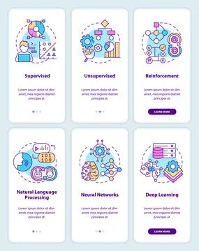 Artificial intelligence system onboarding mobile app screen set Stock Illustration
