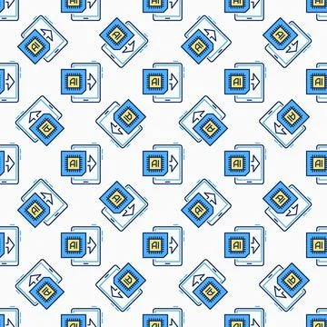 Artificial Intelligence in Tablet vector AI colored Seamless Pattern Illustrazione stock