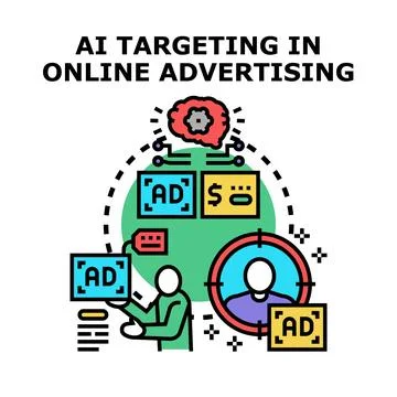 Artificial intelligence targeting online digital advertising concept Stock Illustration