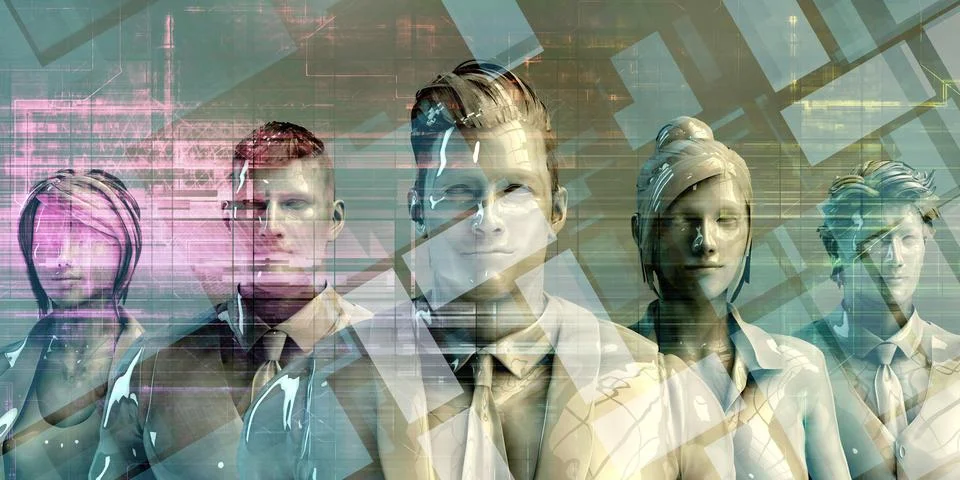 Artificial Intelligence Team Synergy Background Concept Stock Illustration