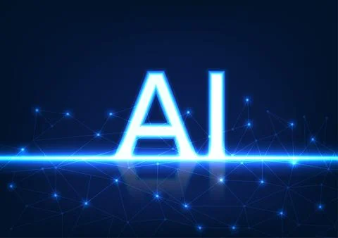 Artificial intelligence technology, AI, is in the center, with connecting l.. Stockillustratie