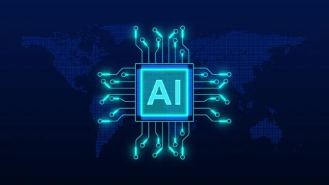 Artificial intelligence technology AI chip on the world map Shows AI technol Stock Footage 336062248