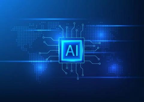 Artificial intelligence technology AI chip on the world map Shows AI techno.. 스톡 일러스트