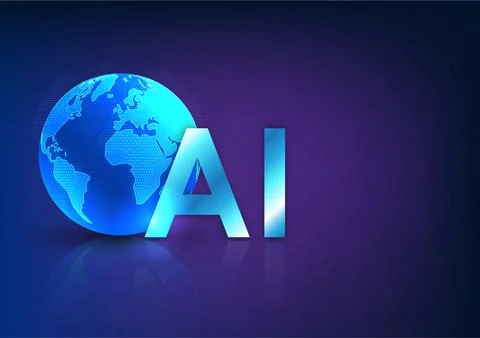 Artificial intelligence technology. With the AI font and globes side by sid.. Stockillustratie