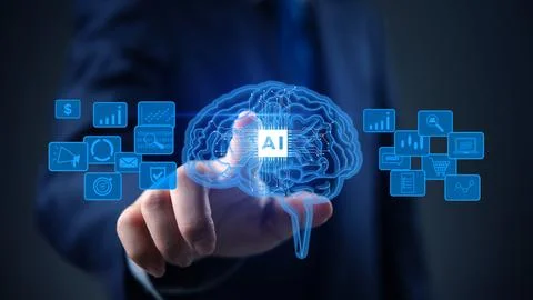 Artificial intelligence, technology, and business innovation concept with d.. Stock Photos