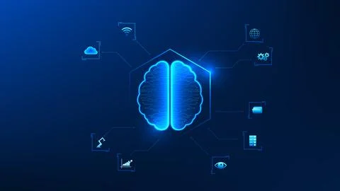 Artificial intelligence technology background AI brain connected with digit.. Stock Illustration