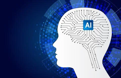 Artificial intelligence. Technology background with head silhouette and circu Stock Illustration