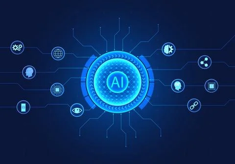 Artificial intelligence technology circle background with smart technology .. Stockillustratie