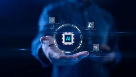 Artificial intelligence technology concept (AI) in the hands of developers. 스톡 사진