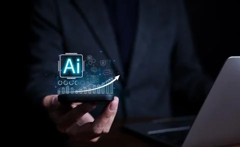 Artificial Intelligence technology concept. Businessmen use AI technology. Stock Photos
