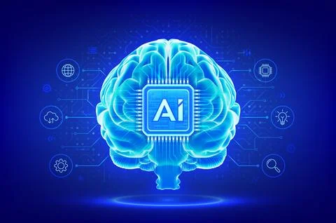 Artificial intelligence technology concept. Digital brain. AI chip integrated Illustrazione stock