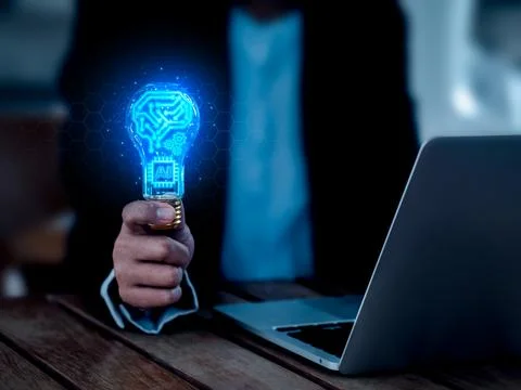 Artificial intelligence technology concept. Glow digital brain circuit, AI .. Stock Photos