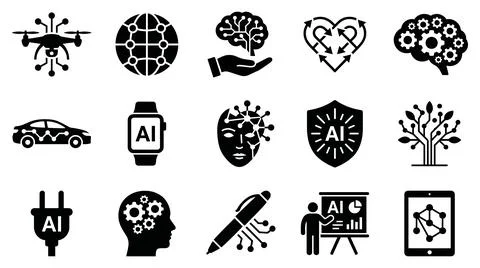 Artificial intelligence technology concept icon set for modern digital Ilustração Stock