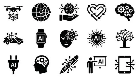 Artificial intelligence technology concept icons set for digital business Illustration