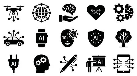 Artificial intelligence technology concept icons collection set vector graphic イラスト素材