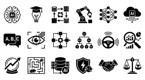 Artificial intelligence technology concept icons set for digital systems Ilustração Stock