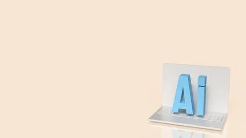 Artificial Intelligence Technology Concept with Modern Laptop Computer 3d r.. Stock Illustration