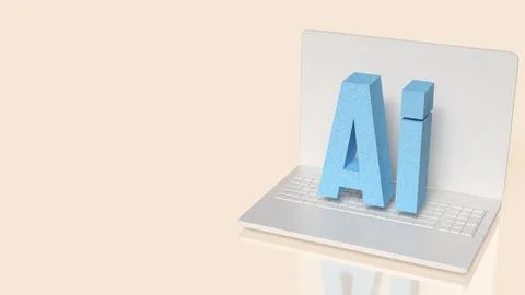 Artificial Intelligence Technology Concept with Modern Laptop Computer 3d r.. Stock Illustration