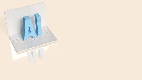 Artificial Intelligence Technology Concept with Modern Laptop Computer 3d r.. Stock Illustration