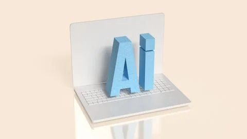 Artificial Intelligence Technology Concept with Modern Laptop Computer 3d r.. Stock Illustration