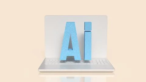 Artificial Intelligence Technology Concept with Modern Laptop Computer 3d r.. Stock Illustration