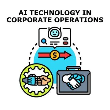 Artificial intelligence technology in corporate operations business process Stock Illustration