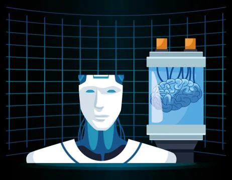 Artificial intelligence technology cyborg and human brain Stock Illustration