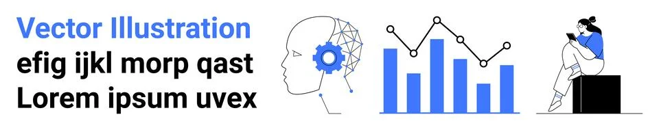 Artificial intelligence, technology, data analytics, communication, digital p Illustrazione stock