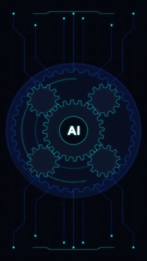 Artificial intelligence technology digital gear circuit motion graphic Stock Footage 347556064
