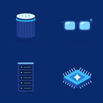 Artificial intelligence technology flat icon set with smart speaker, smart Stock Illustration