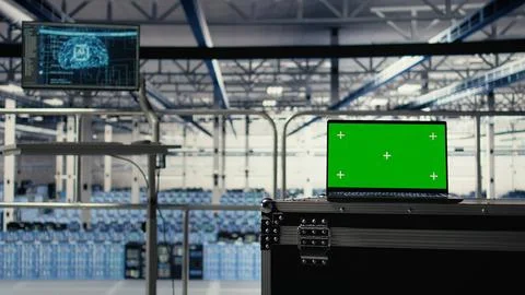 Artificial intelligence technology on green screen notebook in data center Foto stock