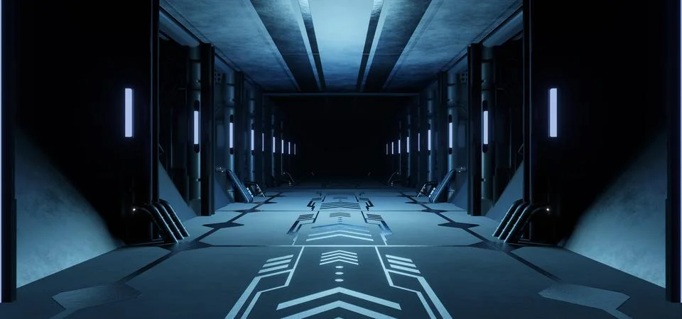 Artificial Intelligence Technology Hall Or Corridor Avant Garde Dark Blue Col 库存插图