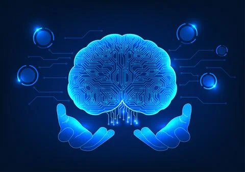 Artificial intelligence technology The hand holding the brain inside is a t.. 스톡 일러스트