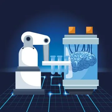 Artificial intelligence technology human brain science testing robot Stock Illustration