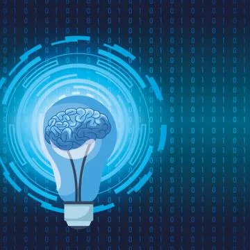 Artificial intelligence technology human brain in bulb Stock Illustration