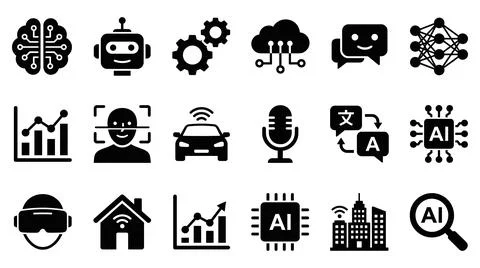 Artificial intelligence technology icons set representing digital innovation Illustration
