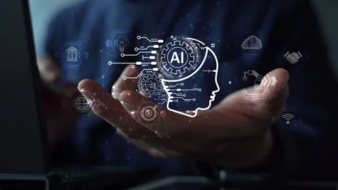 Artificial intelligence technology innovation with human head silhouette, di Stock Footage 317585724