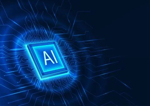 Artificial intelligence technology integrated with microchips It is a micro.. Stockillustratie