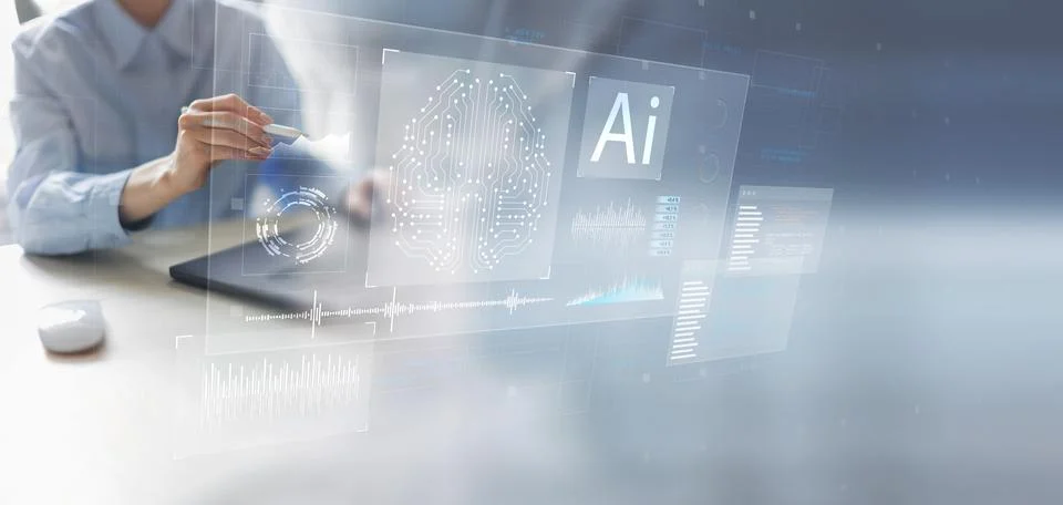 Artificial Intelligence Technology Integration in Modern Work Environments. Stock Photos