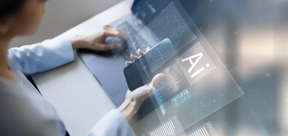 Artificial Intelligence Technology Integration in Modern Work Environments. Stock Photos