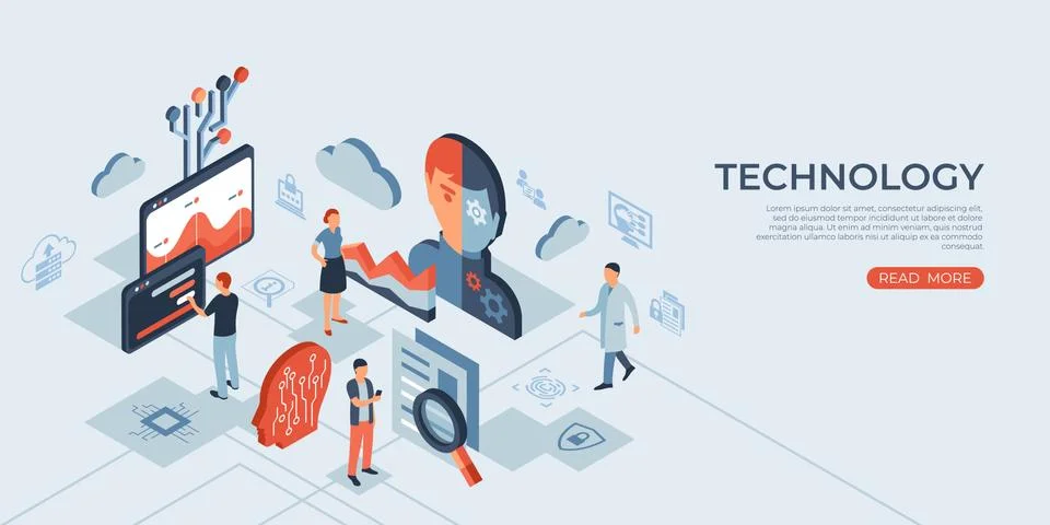 Artificial intelligence technology isometric icons Stock Illustration
