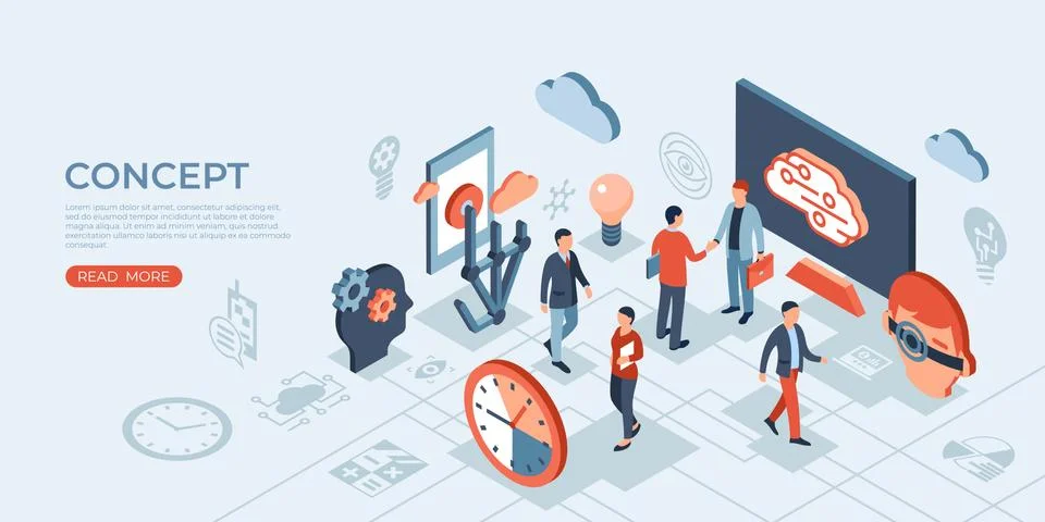 Artificial intelligence technology isometric icons Stock Illustration