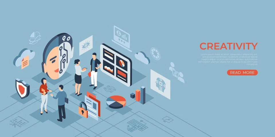Artificial intelligence technology isometric icons Stock Illustration