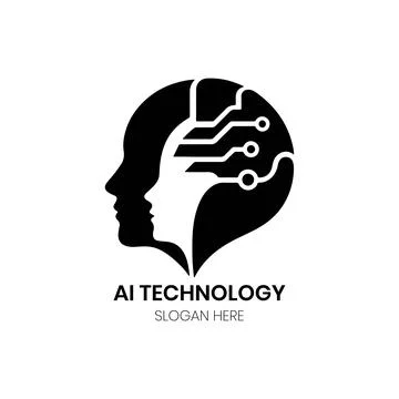 Artificial Intelligence Technology Logo with Human Profile and Circuit Nodes 스톡 일러스트