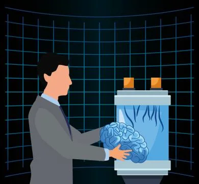 Artificial intelligence technology man holding human brain science futuristic Stockillustratie