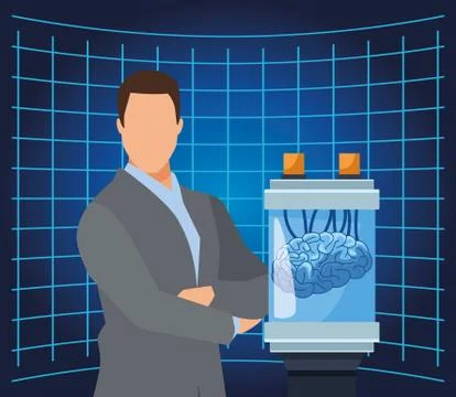 Artificial intelligence technology man human brain connected science Stock Illustration