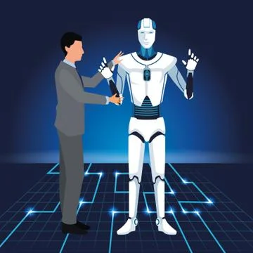 Artificial intelligence technology man programing cyborg 스톡 일러스트