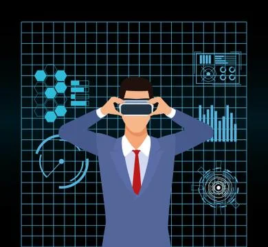 Artificial intelligence technology man using vr goggles Stock Illustration