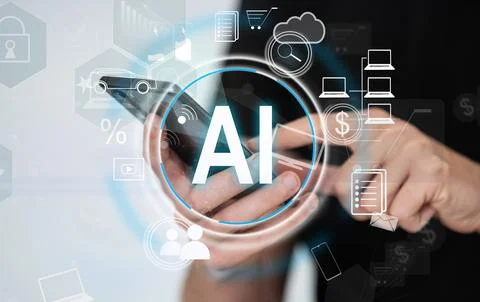 Artificial Intelligence technology. man using command prompt for analysis Stock Photos