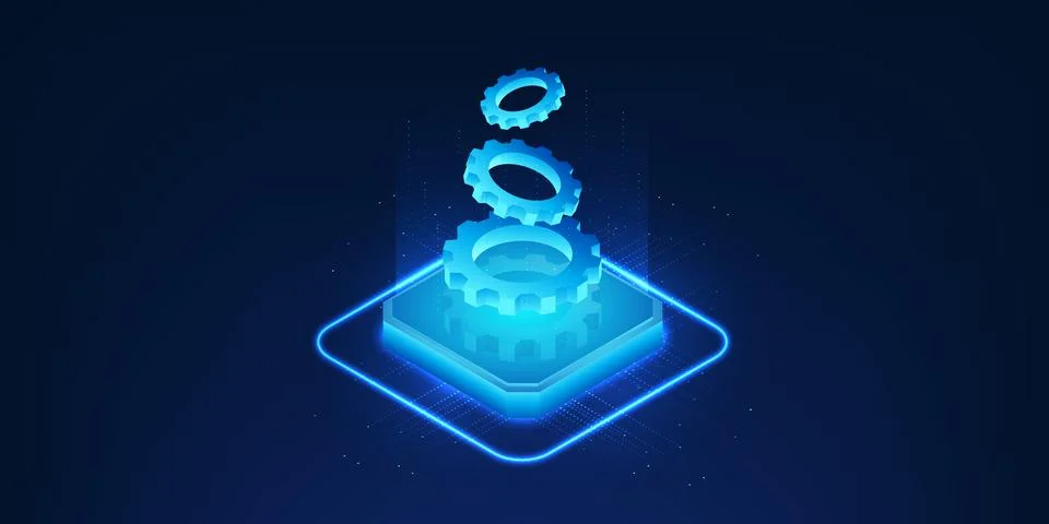 Artificial intelligence technology, the microchip on top is a cog, the work.. Stockillustratie